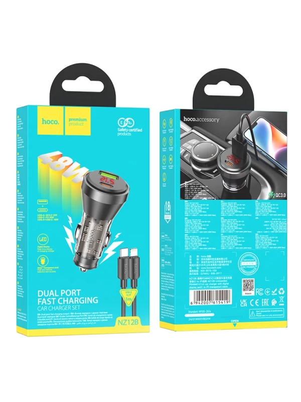 Автомобильное зарядное устройство, 1 USB QC3.0 18W, 1 PD 30W с дисплеем Автомобильное зарядное устройство, 1 USB QC3.0 18W, 1 PD 30W с дисплеем
