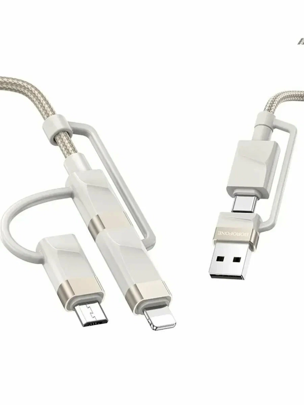 Кабель для зарядки 6 в 1 USB / Type-C to Lightning 27W / Type-C to Type-C 60W/ Type-C to Micro 2A 1.2м в нейлоновой оплетке серый Кабель для зарядки 6 в 1 USB / Type-C to Lightning 27W / Type-C to Type-C 60W/ Type-C to Micro 2A 1.2м в нейлоновой оплетке серый