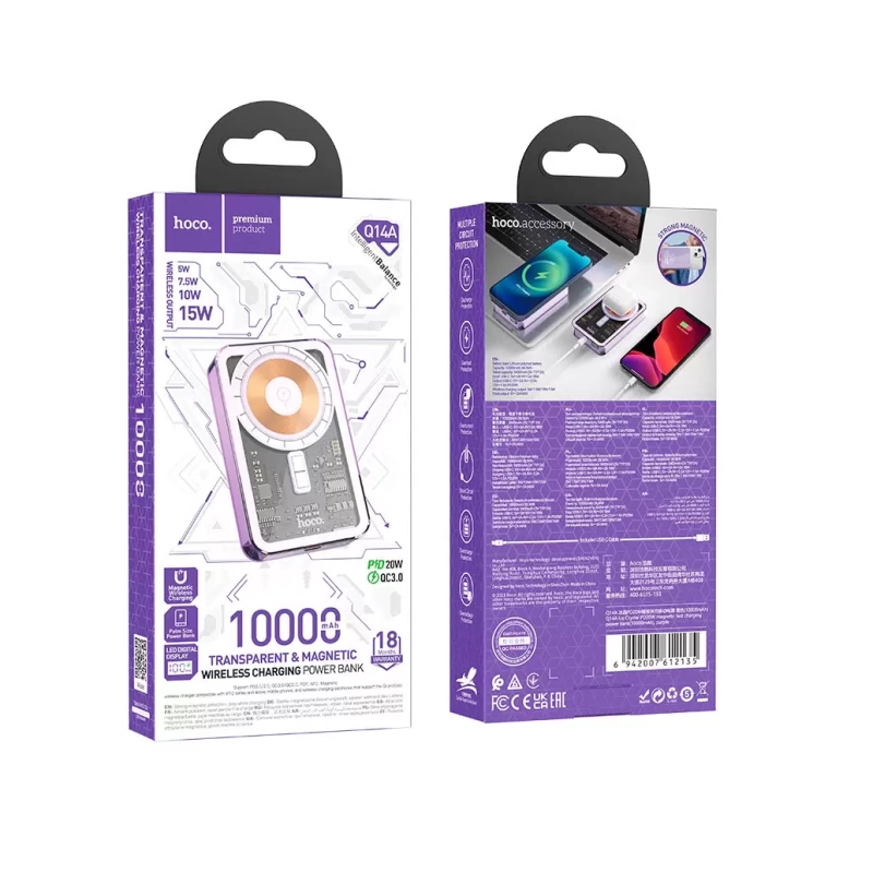 Магнитный аккумулятор с беспроводной зарядкой HOCO Q14A Магнитный аккумулятор с беспроводной зарядкой HOCO Q14A