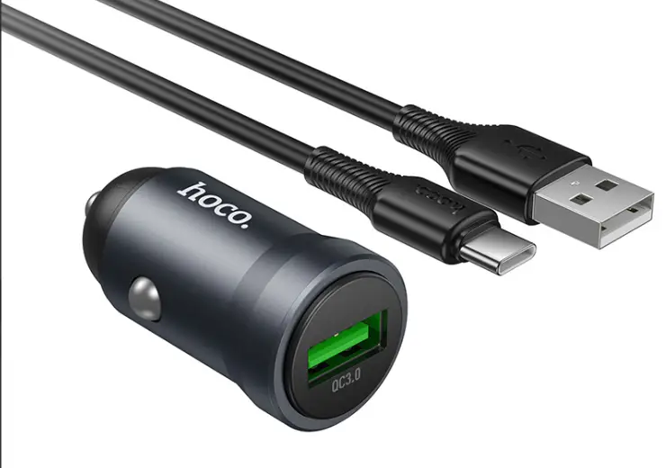 Автомобильное заряд. устр. Hoco Z62 с шнуром USB-A/Type-C 1USB 18W