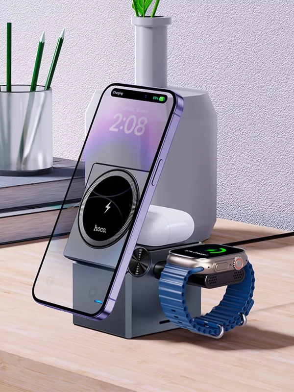 Беспроводная зарядная станция HOCO CQ8 3 в 1 Беспроводная зарядная станция HOCO CQ8 3 в 1