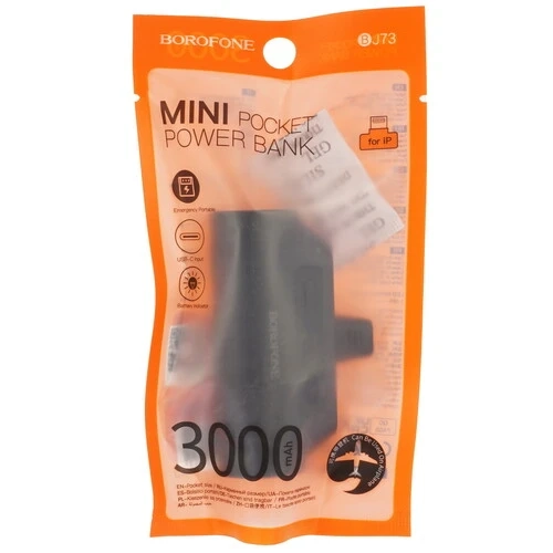Внешний аккумулятор Borofone BJ73 3000mAh (Lightning/iPhone, 2000 mA), чёрный Внешний аккумулятор Borofone BJ73 3000mAh (Lightning/iPhone, 2000 mA), чёрный