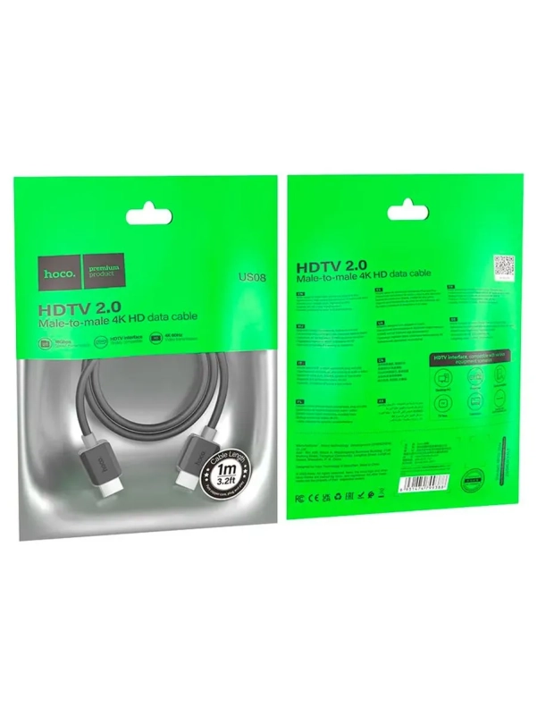 Кабель Hoco US08 HDMI-HDMI (4K) 1 м, черный