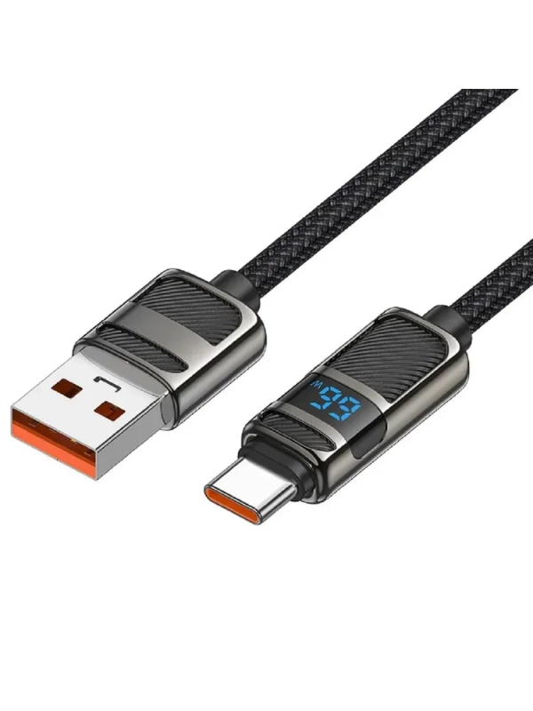Кабель для быстрой зарядки, HOCO, 5A, 66W, Type-C- USB с дисплеем, черный, 1.2м Кабель для быстрой зарядки, HOCO, 5A, 66W, Type-C- USB с дисплеем, черный, 1.2м