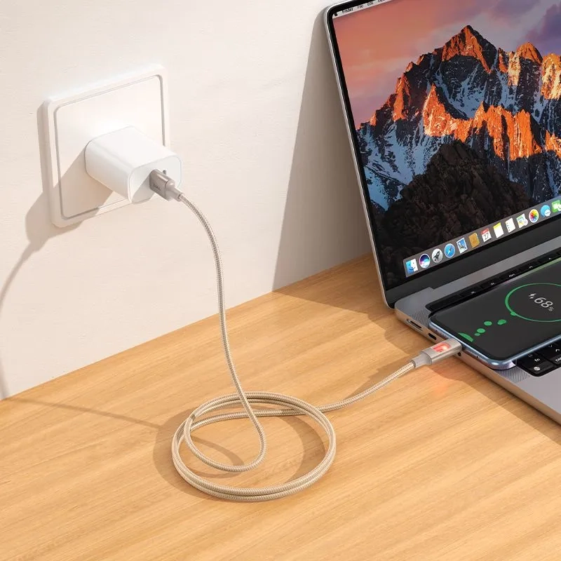 Кабель USB - Type-C hoco U144 / 1.2м / 3A / в тканевой оплетке / с индикатором зарядки / золотой