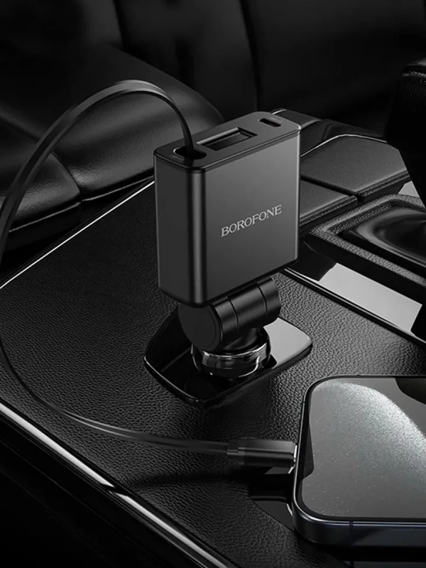 Зарядное устройство в авто с выдвижным кабелем Type-C BZ33 Зарядное устройство в авто с выдвижным кабелем Type-C BZ33