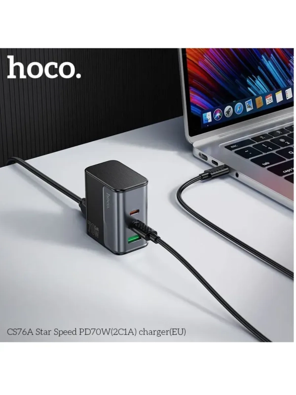 Сетевое зарядное устройство USB/Type-C Hoco CS76A (70W, QC3.0, PD, 3 порта, с сетевым кабелем)