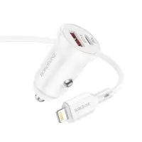 Автомобильное зарядное устройство АЗУ USB + Type-С + кабель Lightning Borofone BZ18A PD20W + QC3.0
