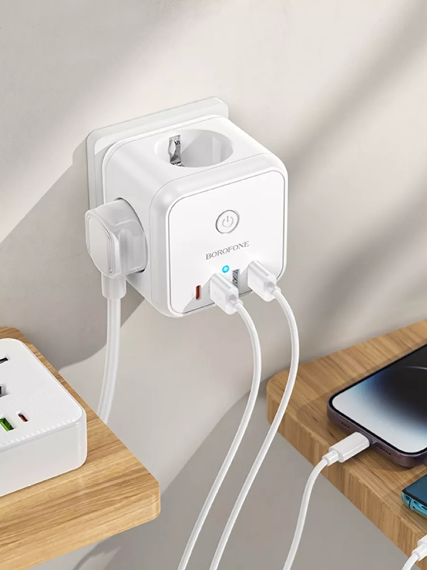 сетевой фильтр с 3 розетками (PD20W/1C3A)(EU/GER) Borofone BAC10 (white)