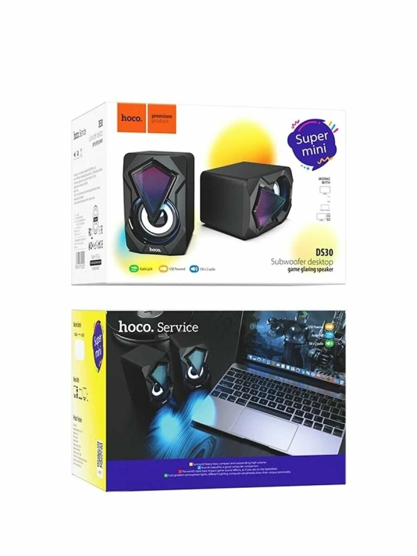 Игровые компьютерные колонки 2.0 HOCO DS30 с активной RGB-подсветкой (6W, USB, AUX)