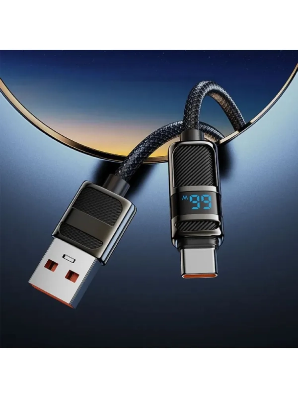 Кабель для быстрой зарядки, HOCO, 5A, 66W, Type-C- USB с дисплеем, черный, 1.2м Кабель для быстрой зарядки, HOCO, 5A, 66W, Type-C- USB с дисплеем, черный, 1.2м