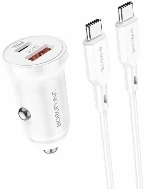 Зарядное устройство автомобильное USB + кабель Type-C - Type-C (PD20W+QC3.0, 3000mA) BOROFONE BZ18A Зарядное устройство автомобильное USB + кабель Type-C - Type-C (PD20W+QC3.0, 3000mA) BOROFONE BZ18A
