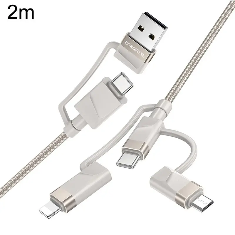 Кабель BU51 Type-C/USB-Type-C/Lightning/MicroUSB, 2м, серый Кабель BU51 Type-C/USB-Type-C/Lightning/MicroUSB, 2м, серый