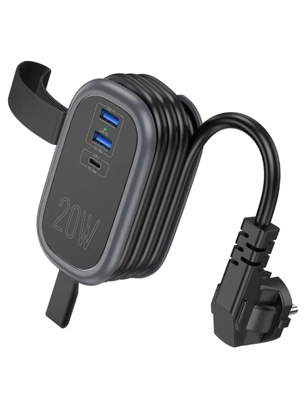 Сетевой фильтр HOCO NS7, 1.1м, 3,0А, 1 розетка, 2 USB, Type-C, PD20W