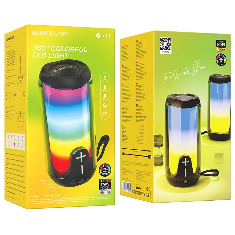 Портативная колонка BOROFONE BR33 (Bluetooth/USB/TF/AUX/светящаяся/5Вт) черная