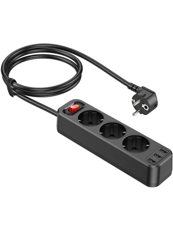 Сетевой фильтр Hoco NS2 Black 3 гнезда плюс 3USB Сетевой фильтр Hoco NS2 Black 3 гнезда плюс 3USB