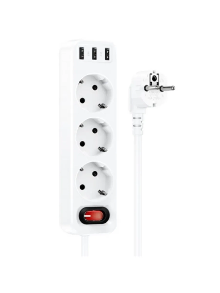 Сетевой фильтр Hoco NS2 White 3 гнезда плюс 3USB