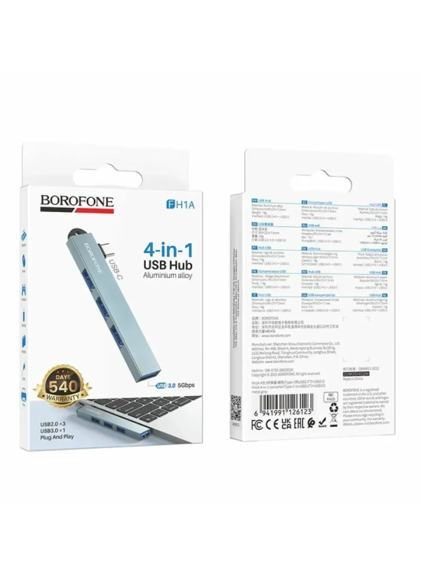 Хаб USB Borofone FH1A 4в1: Type-C на 4 порта