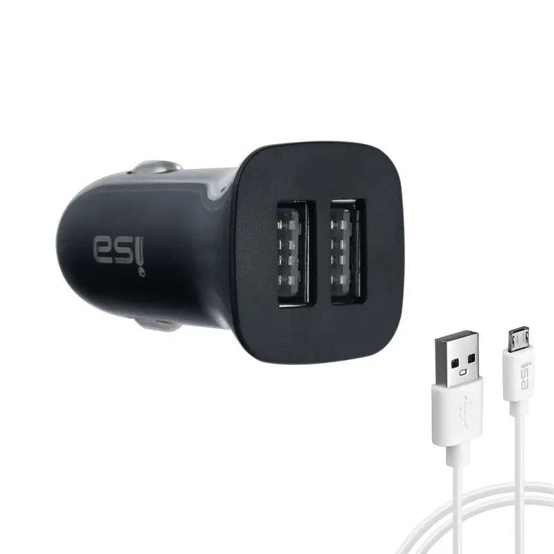Автомобильное зарядное устройство с кабелем USB на MicroUSB + 2 USB 2.4A AZ14 ISA черное