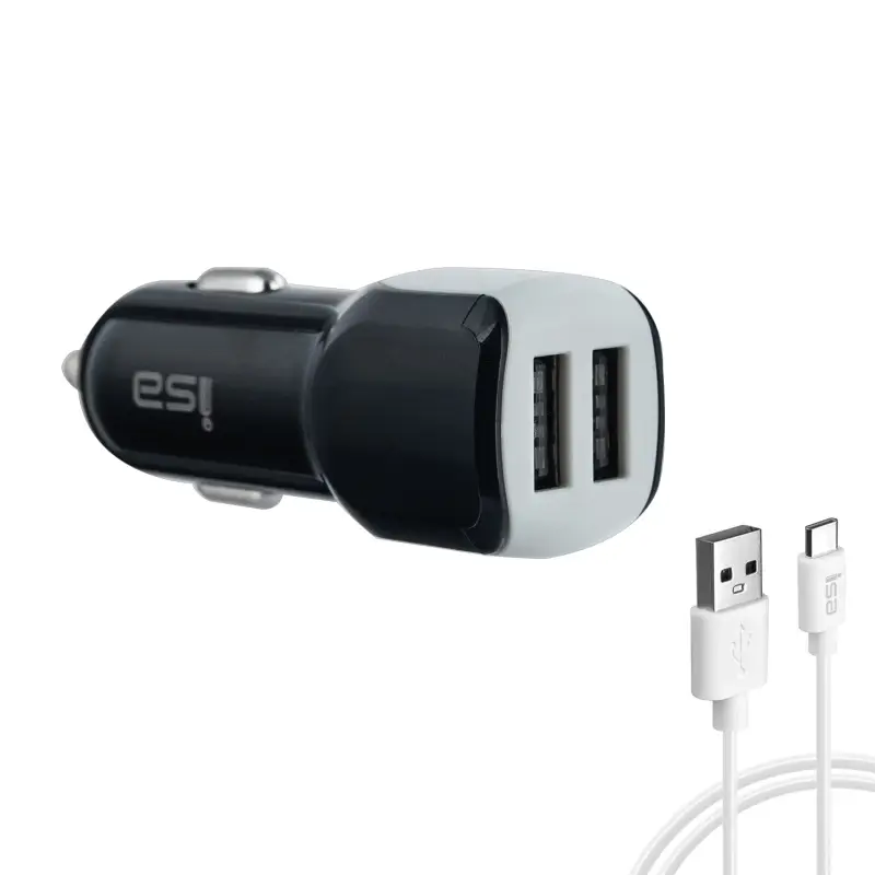 Автомобильное зарядное устройство с кабелем USB на Type-C + 2 USB 2A C02 ISA черное