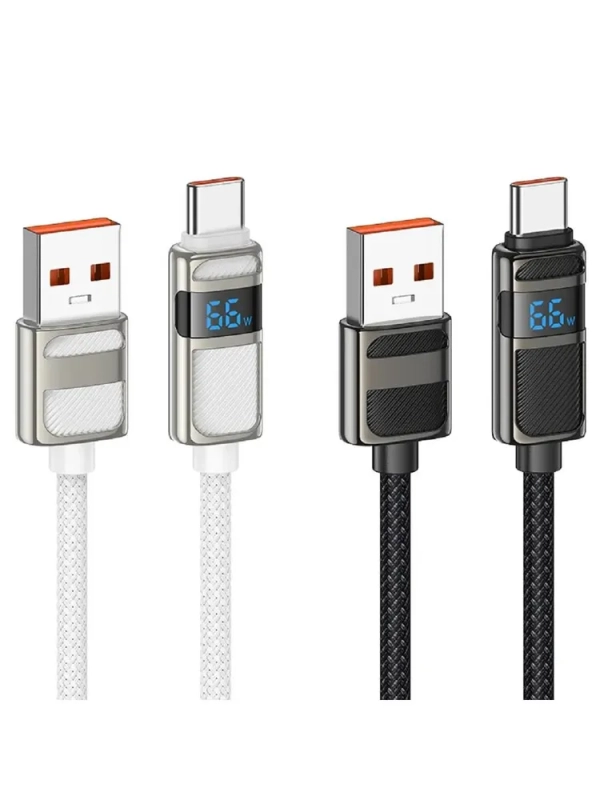 Кабель для быстрой зарядки, HOCO, 5A, 66W, Type-C- USB с дисплеем, черный, 1.2м Кабель для быстрой зарядки, HOCO, 5A, 66W, Type-C- USB с дисплеем, черный, 1.2м