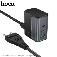 Сетевое зарядное устройство USB/Type-C Hoco CS76A (70W, QC3.0, PD, 3 порта, с сетевым кабелем)