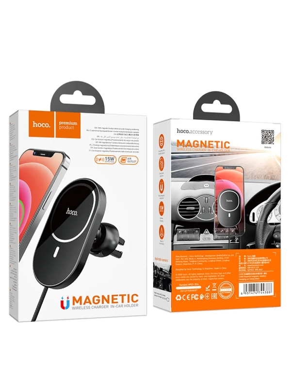 Автодержатель CA90 с беспроводной зарядкой HOCO черный
