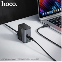 Сетевое зарядное устройство USB/Type-C Hoco CS76A (70W, QC3.0, PD, 3 порта, с сетевым кабелем)