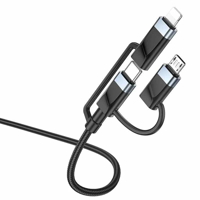 Кабель для зарядки 6 в 1 USB / Type-C to Lightning 27W / Type-C to Type-C 60W/ Type-C to Micro 2A 1.2м в нейлоновой оплетке черный Кабель для зарядки 6 в 1 USB / Type-C to Lightning 27W / Type-C to Type-C 60W/ Type-C to Micro 2A 1.2м в нейлоновой оплетке черный