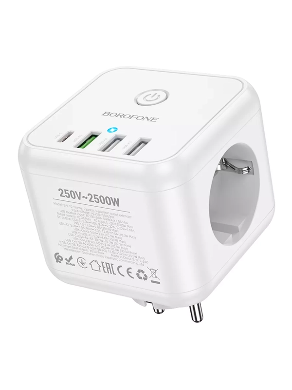 сетевой фильтр с 3 розетками (PD20W/1C3A)(EU/GER) Borofone BAC10 (white)