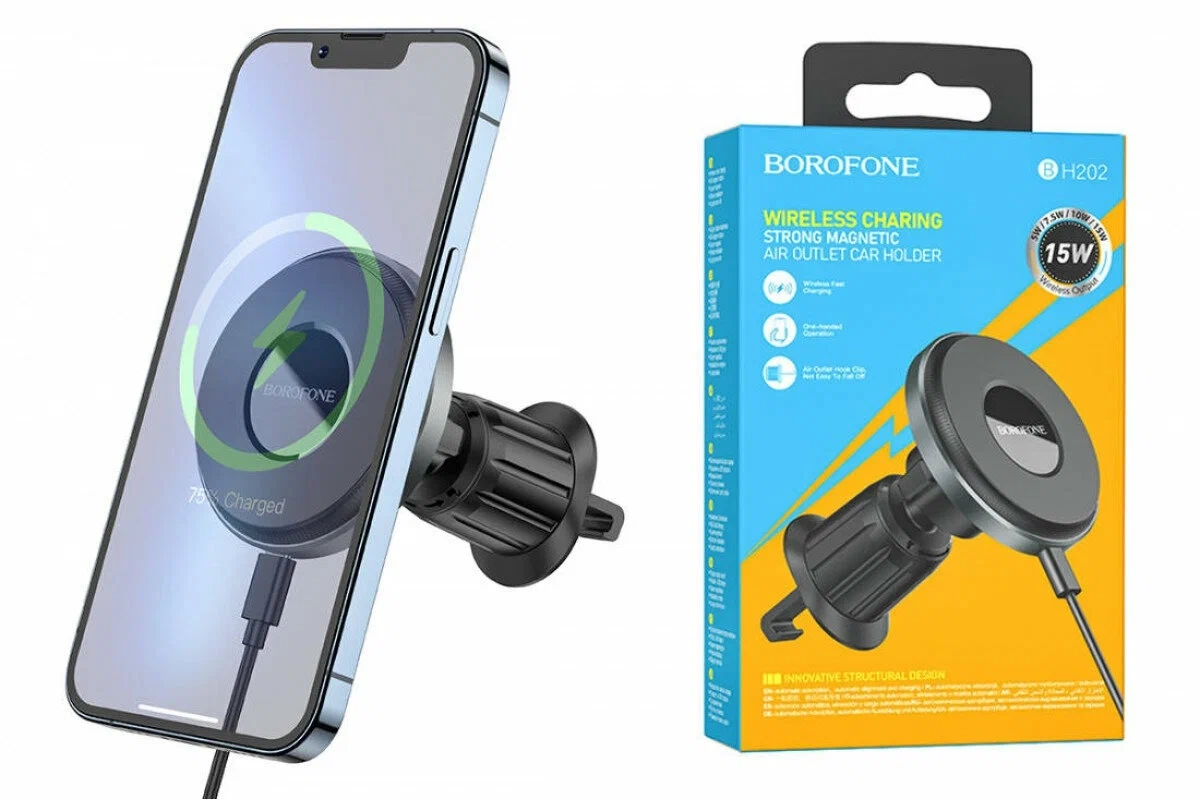 Автомобильный держатель с беспроводной зарядкой BOROFONE BH202, в девлектор, 15W
