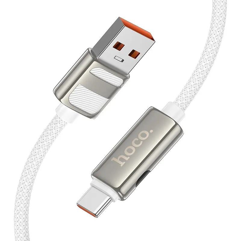Кабель для быстрой зарядки, HOCO, 5A, 66W, Type-C- USB с дисплеем, белый, 1.2м Кабель для быстрой зарядки, HOCO, 5A, 66W, Type-C- USB с дисплеем, белый, 1.2м