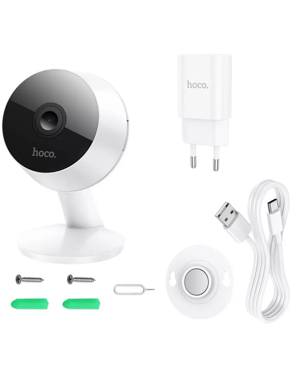 Камера видеонаблюдения HOCO D3 Wi-Fi, HD (2304*1296) белый Камера видеонаблюдения HOCO D3 Wi-Fi, HD (2304*1296) белый
