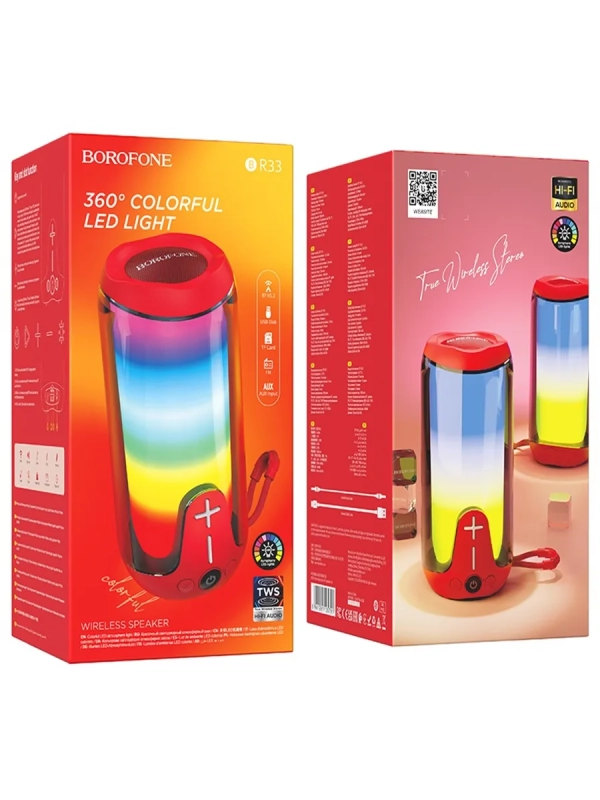 Портативная колонка BOROFONE BR33 (Bluetooth/USB/TF/AUX/светящаяся/5Вт) красная