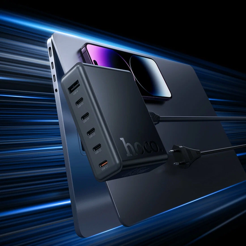 Зарядное устройство HOCO, C150A PD45W, для 6 устройств, 4 порта Type-C, 1 порт USB, кабель