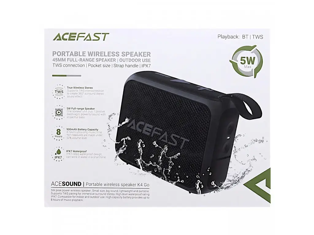 Колонка портативная (Bluetooth+TWS) (черная) ACEFAST K4 GO