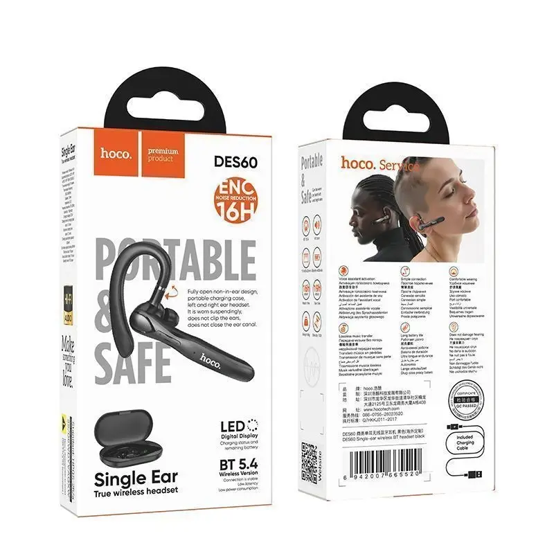 Bluetooth-гарнитура Hoco DES60 (бизнес-модель с кейсом+ ENC)