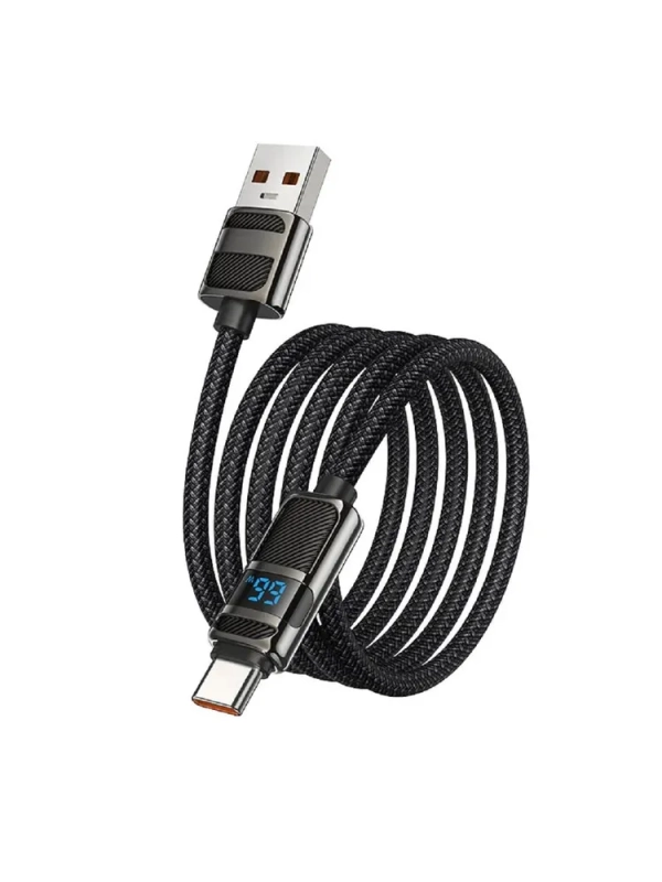 Кабель для быстрой зарядки, HOCO, 5A, 66W, Type-C- USB с дисплеем, черный, 1.2м Кабель для быстрой зарядки, HOCO, 5A, 66W, Type-C- USB с дисплеем, черный, 1.2м