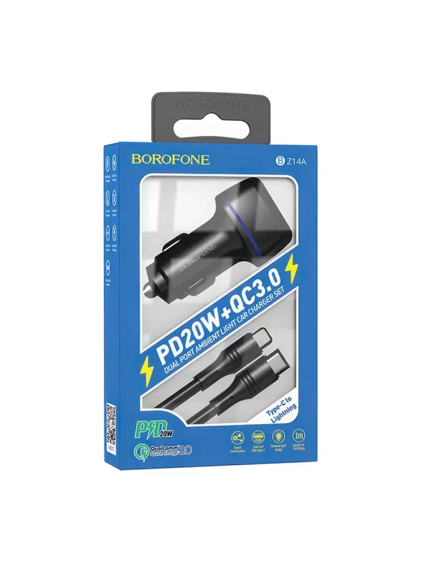 Автомобильное зарядное устройство BZ14A USB+Type-C +Кабель PD20W Автомобильное зарядное устройство BZ14A USB+Type-C +Кабель PD20W