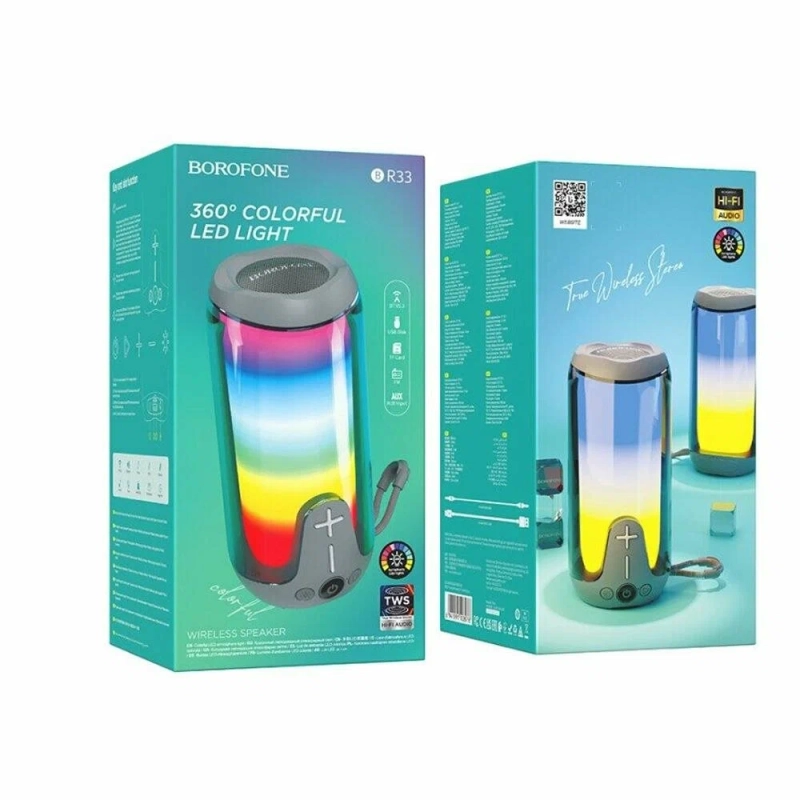 Портативная колонка BOROFONE BR33 (Bluetooth/USB/TF/AUX/светящаяся/5Вт) серая