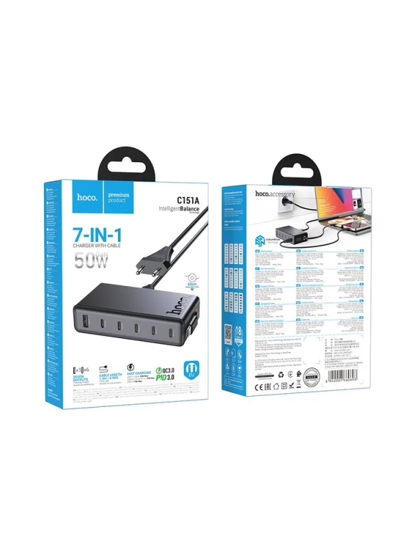 Сетевое зарядное устройство на 6 портов с кабелем рулеткой Сетевое зарядное устройство на 6 портов с кабелем рулеткой