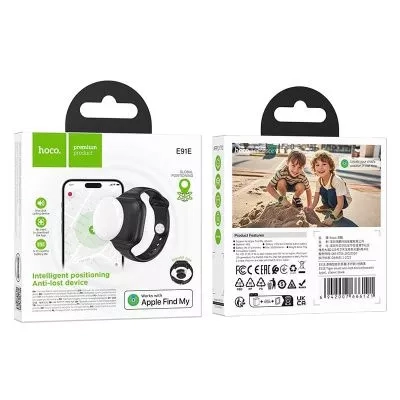 Беспроводная метка GPS трекер маячок AirTag Hoco E91E Tiger для iphone с черным ремешком