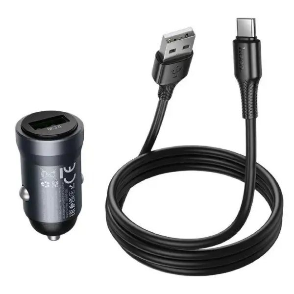 Автомобильное заряд. устр. Hoco Z62 с шнуром USB-A/Type-C 1USB 18W