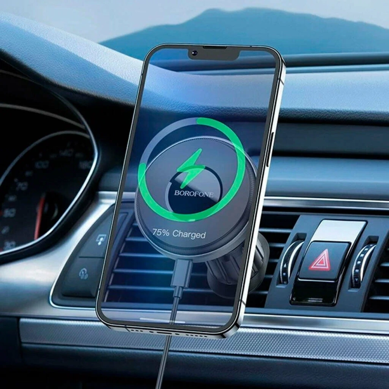 Автомобильный держатель с беспроводной зарядкой BOROFONE BH202, в девлектор, 15W