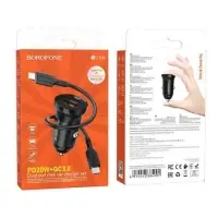 Автомобильное зарядное устройство АЗУ USB + Type-С + кабель Lightning Borofone BZ18A PD20W + QC3.0