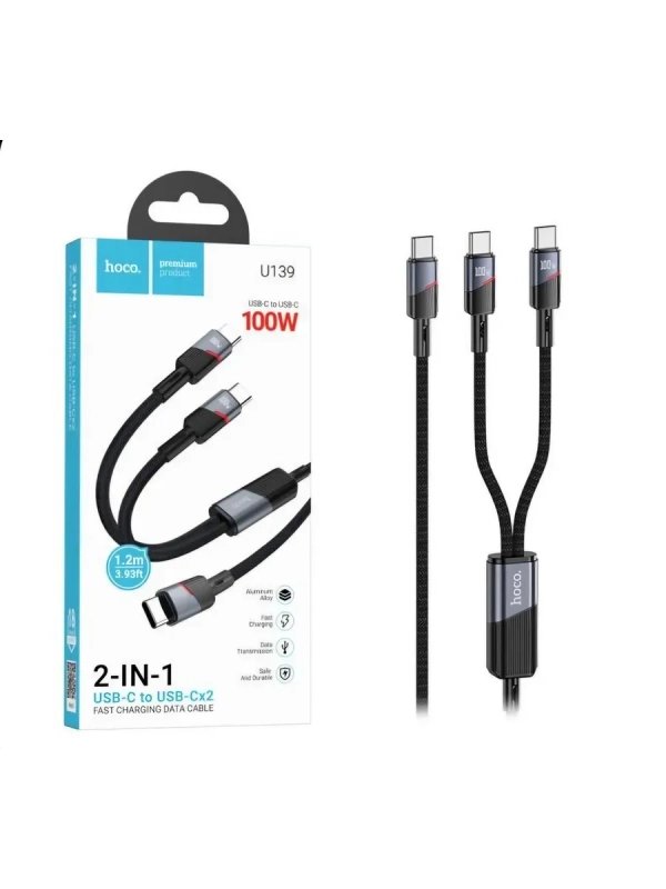 Кабель Hoco U139 Type-C 2в1 (Type-C+Type-C)100W1.2m