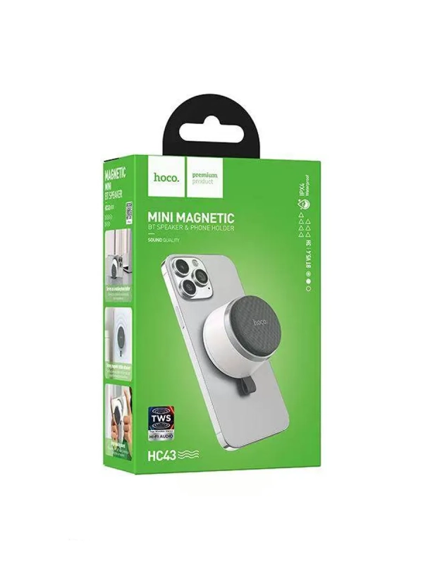 Портативная колонка HOCO HC43, Bluetooth, магнитное крепление, цвет серый