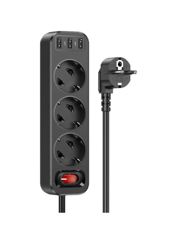 Сетевой фильтр Hoco NS2 Black 3 гнезда плюс 3USB Сетевой фильтр Hoco NS2 Black 3 гнезда плюс 3USB