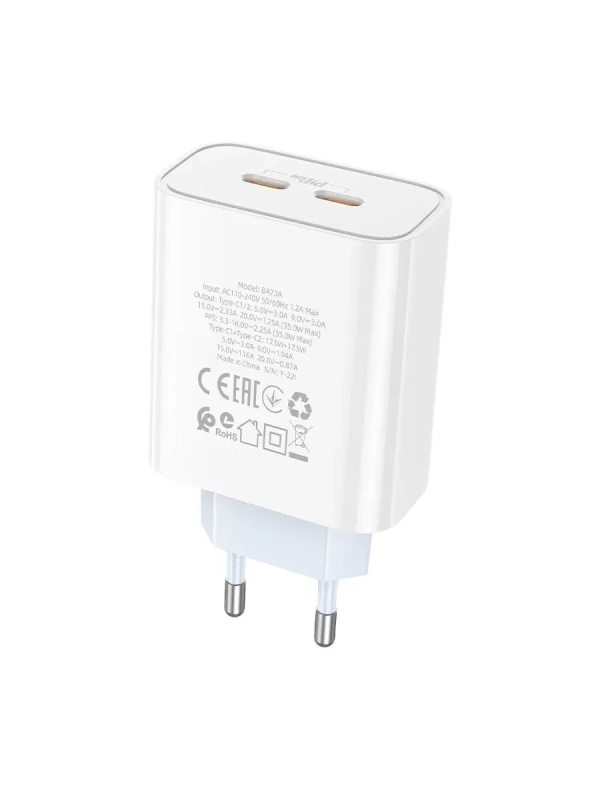 Сетевое ЗУ USB-C Borofone BA73A (35W/2 порта/PD) белый Сетевое ЗУ USB-C Borofone BA73A (35W/2 порта/PD) белый