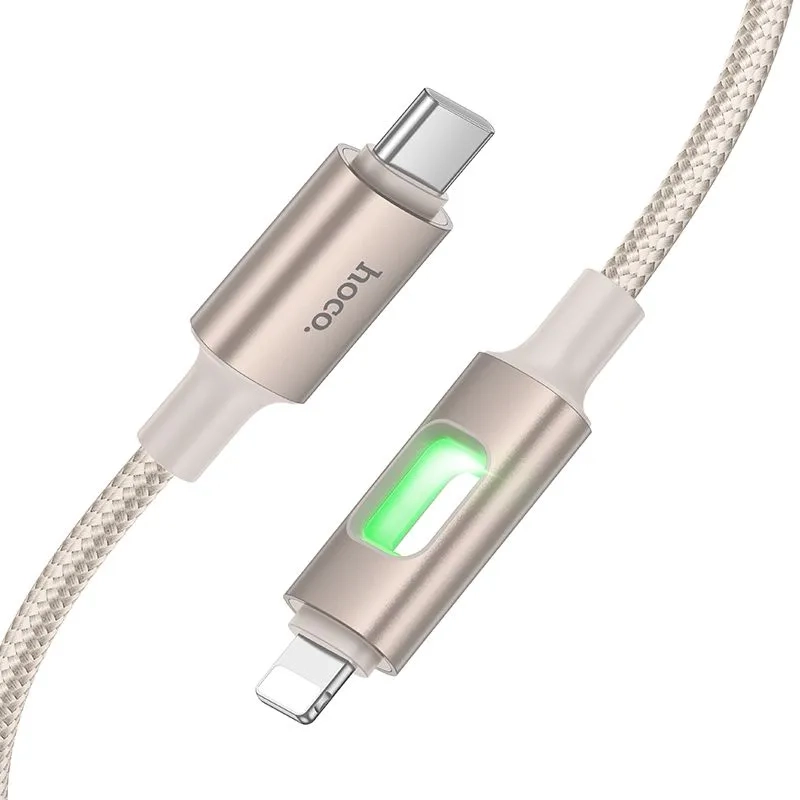 Кабель Type-C - Lightning hoco U144 / 1.2м / PD27W / в тканевой оплетке / с индикатором зарядки / золотой